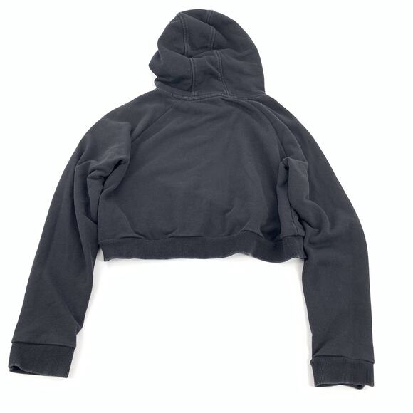 Adidas Originals Cropped Oversized Pullover Sweatshirt Logo Hoodie M Black White - Picture 3 of 8